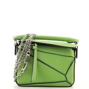 Loewe Green Puzzle Mini Crossbody Bag with Silver Chain